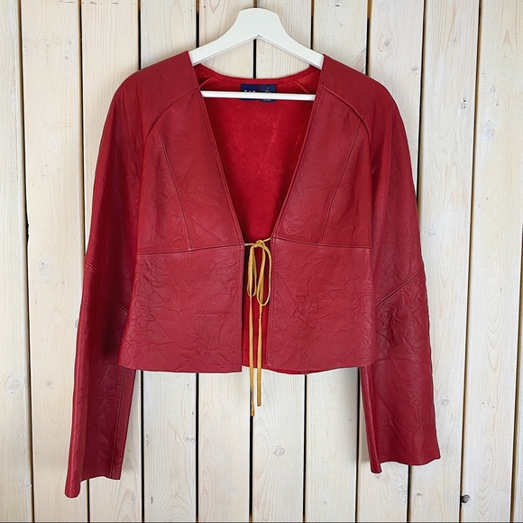GAP | Tie-Front Vintage Genuine Leather Red Jacket - Picture 1 of 7